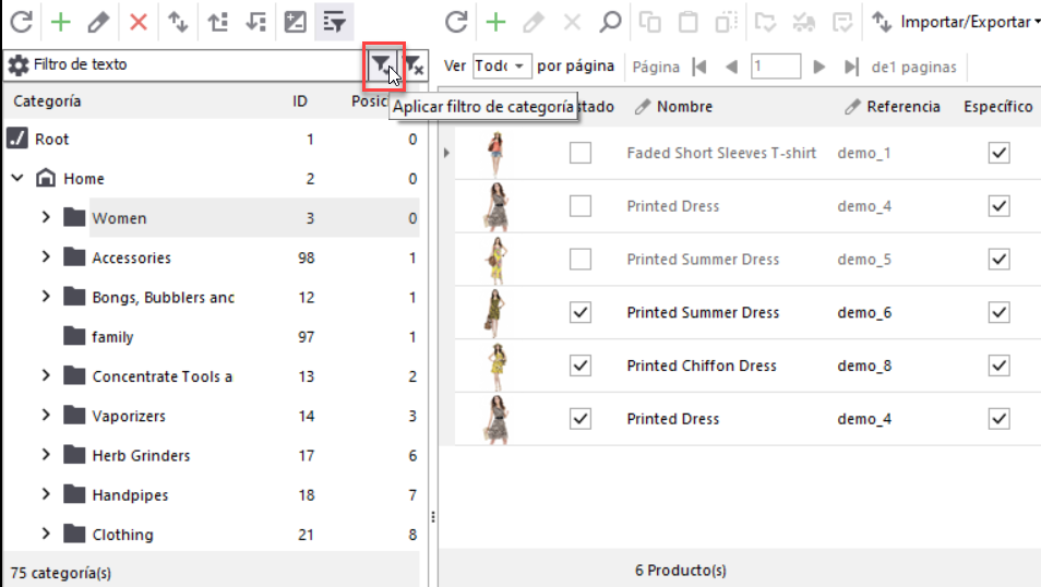 Gestión de la Lista de Сategorías PrestaShop