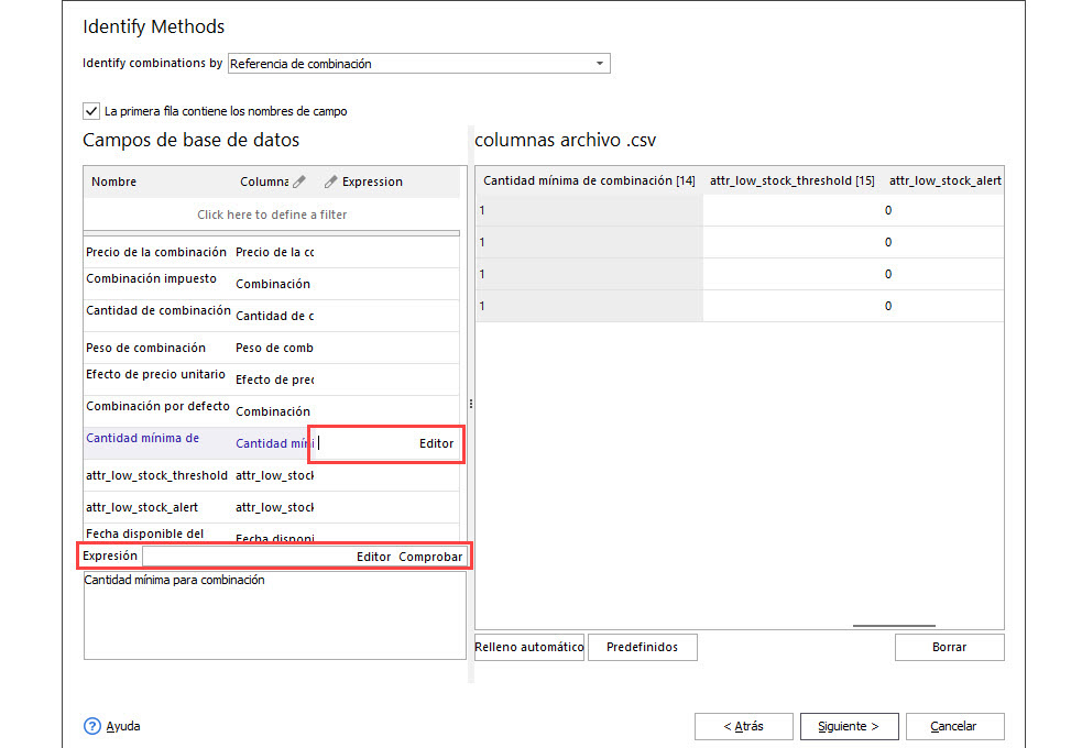 PrestaShop Combinations Update Wizard Expression Editor