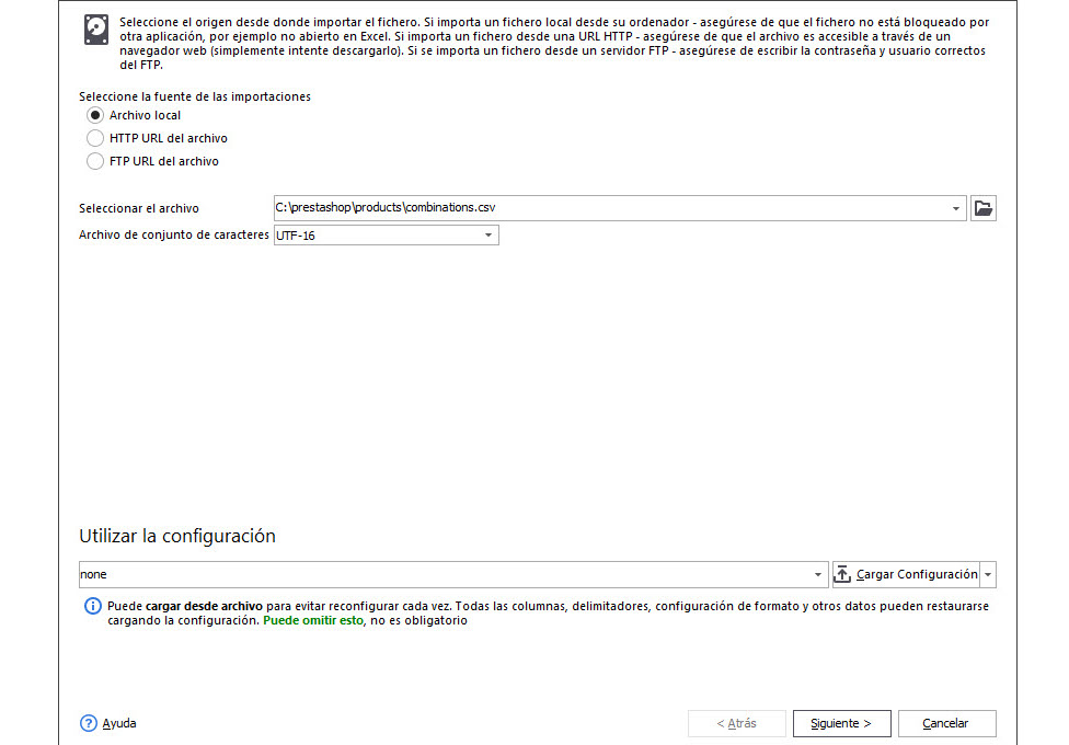 PrestaShop Combinations Update Wizard Select File