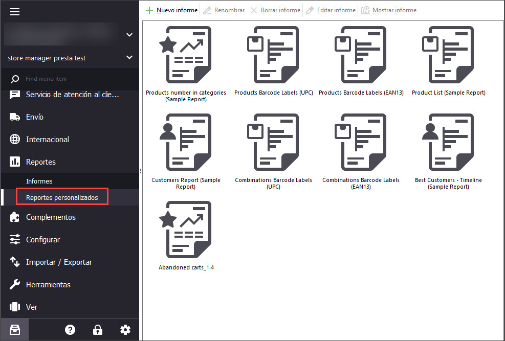 PrestaShop Custom Reports Section