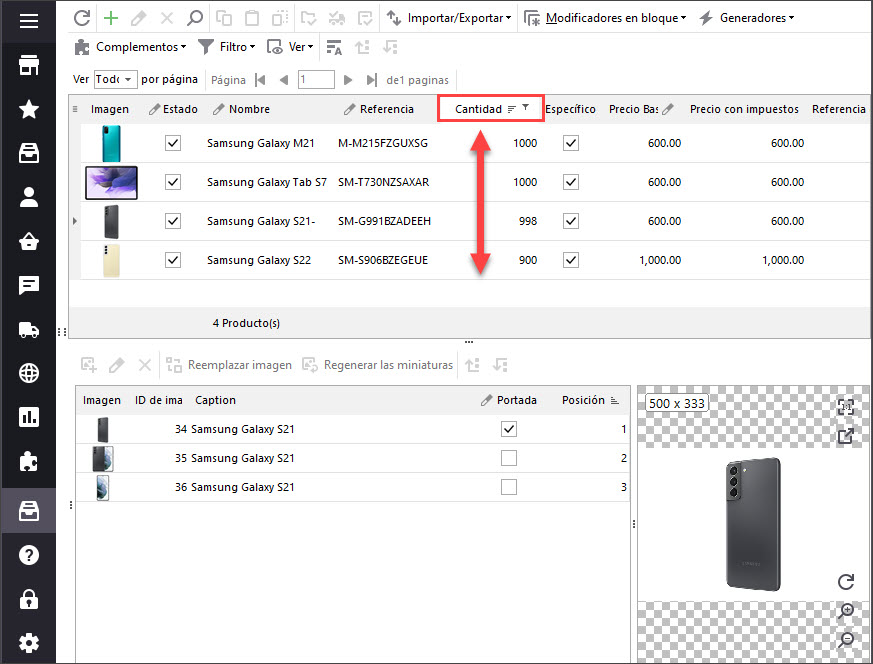 PrestaShop Filter in Descending Order in Store Manager