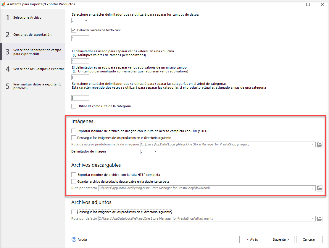 PrestaShop Images and Downloadable Files Export Settings