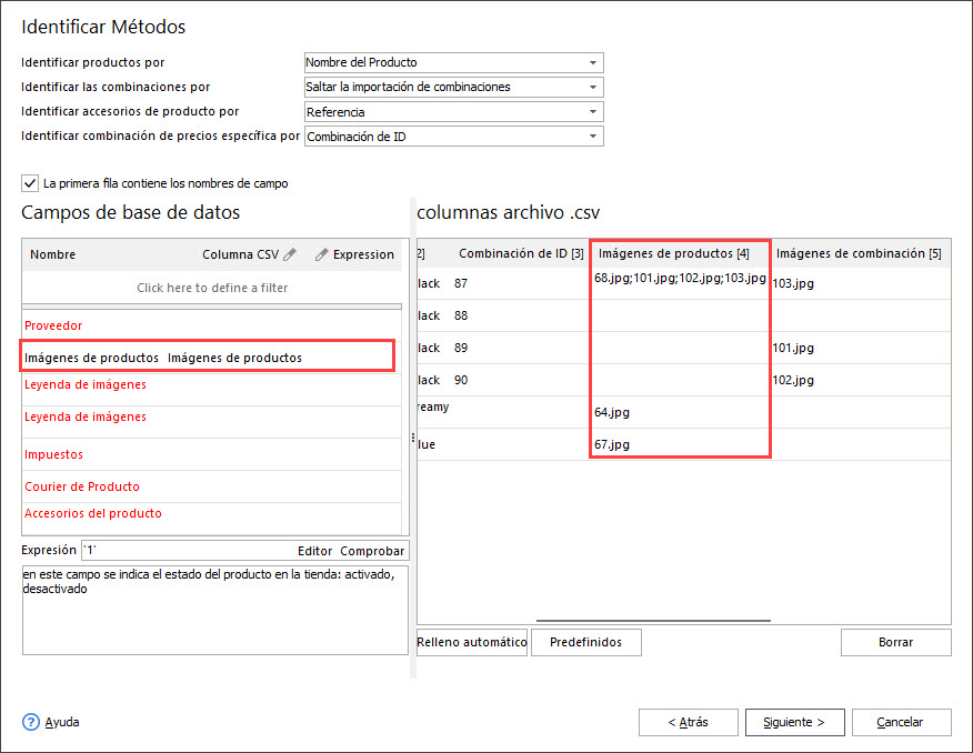 PrestaShop Import Images Mapping Step