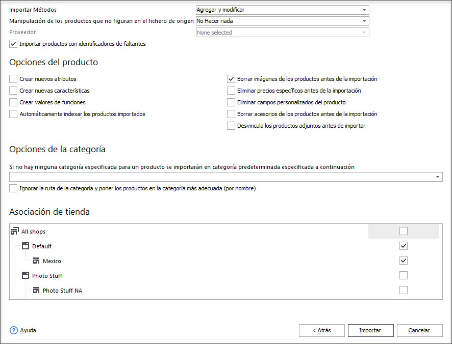 PrestaShop Inventory Update Import Options