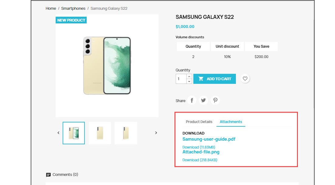 PrestaShop Product with Attachments Frontend