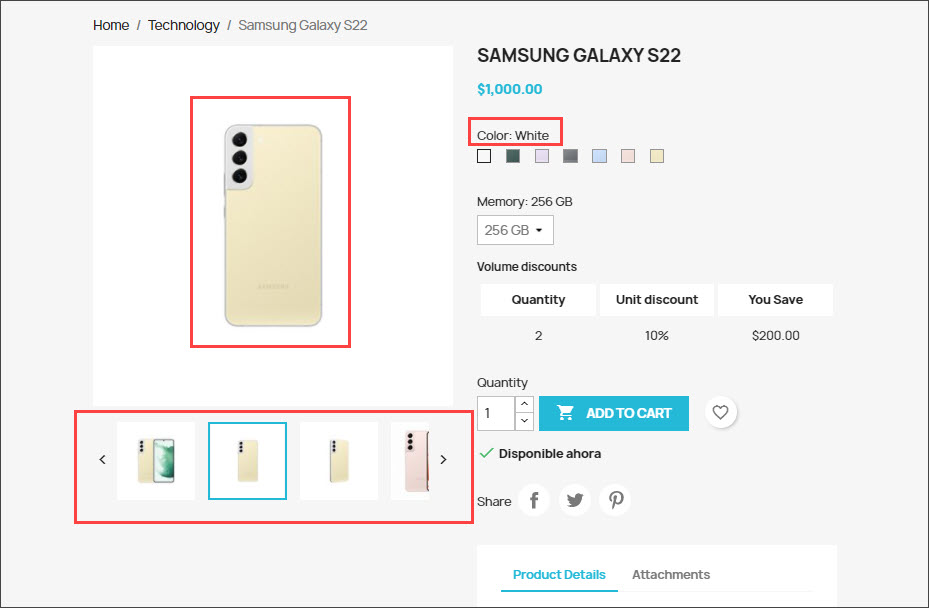 PrestaShop Product with Color Attriute Combinations Frontend