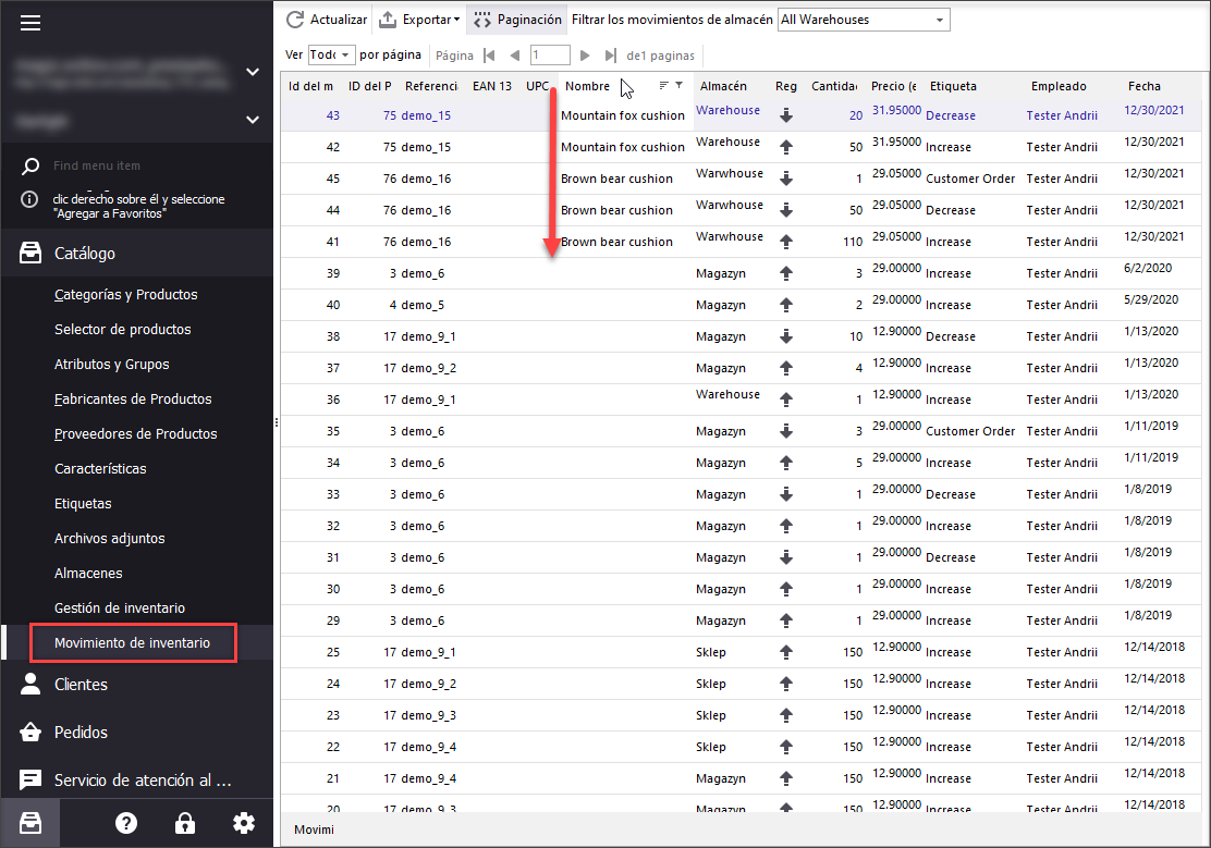 PrestaShop Stock Movements Rearranging