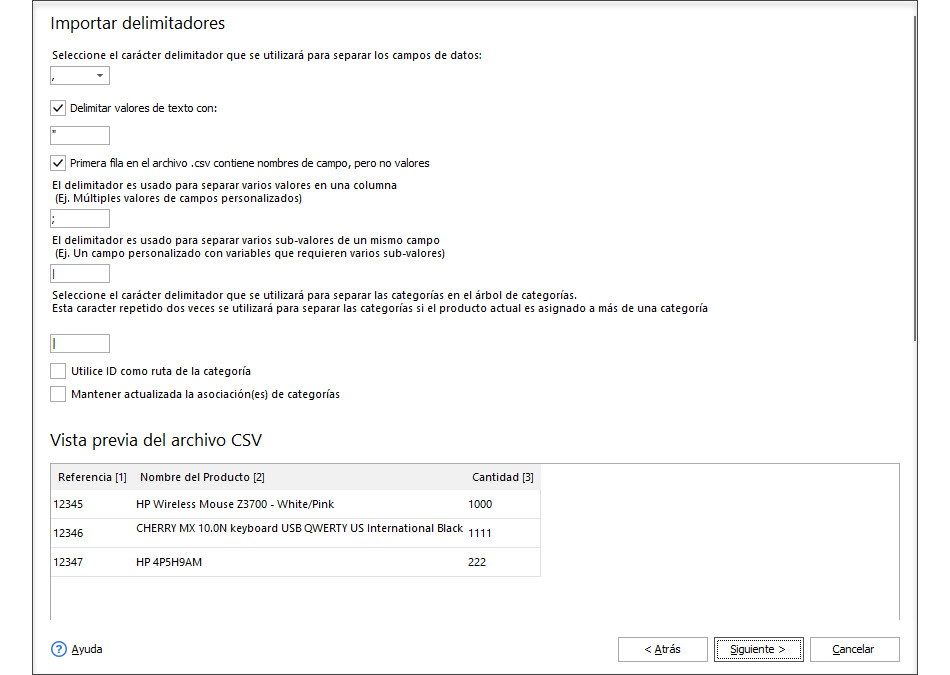 PrestaShop Stock Update Fields Separator