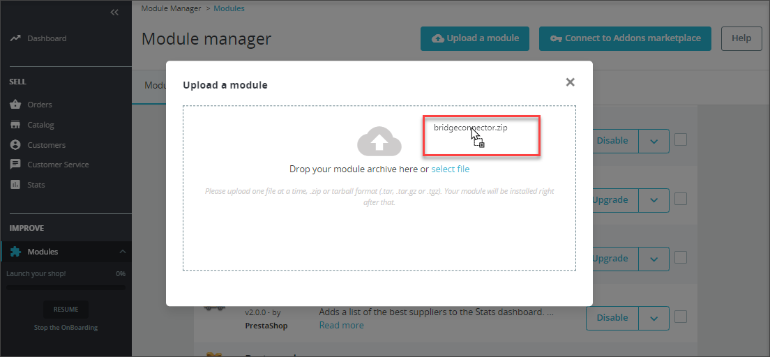 PrestaShop Store Manager Bridge Connector Upload