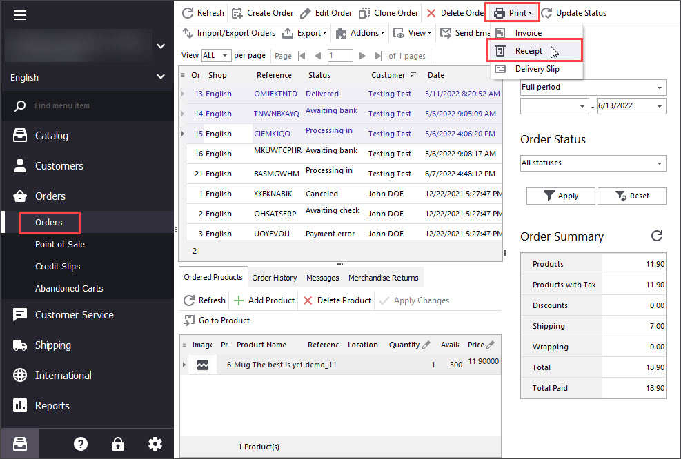 PrestaShop Till Print Orders In Bulk