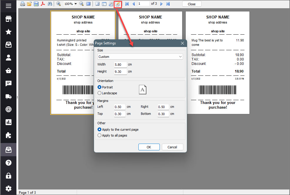 PrestaShop Till Print Page Settings