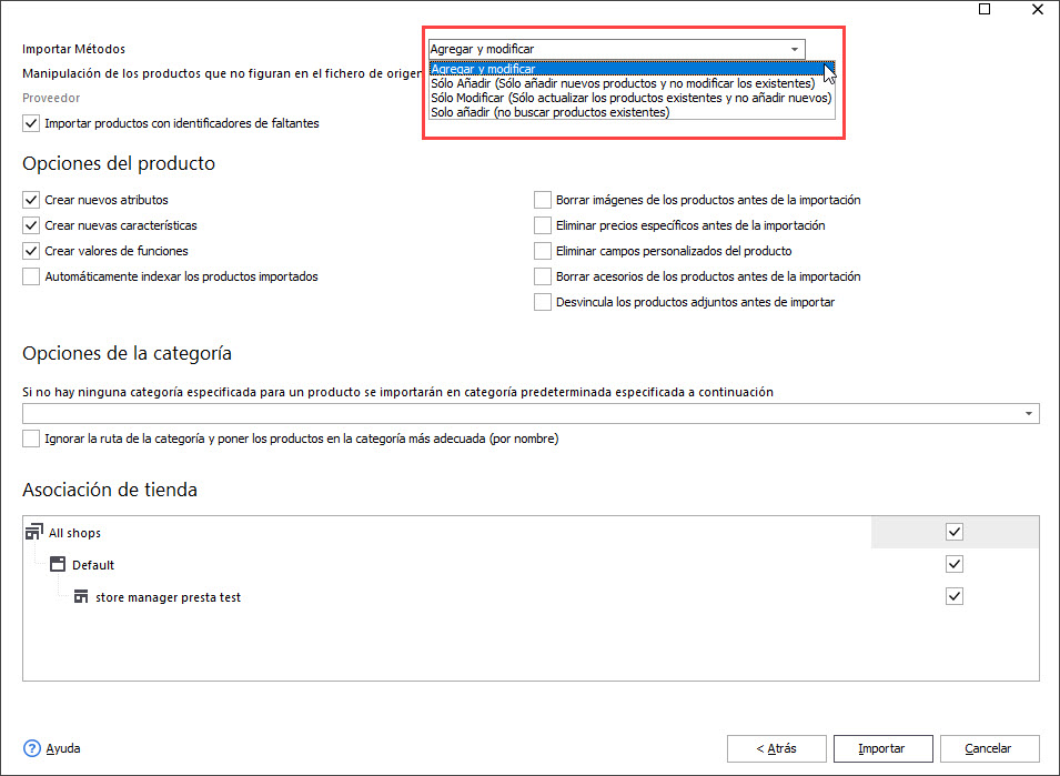 PrestaShop xls Import Options