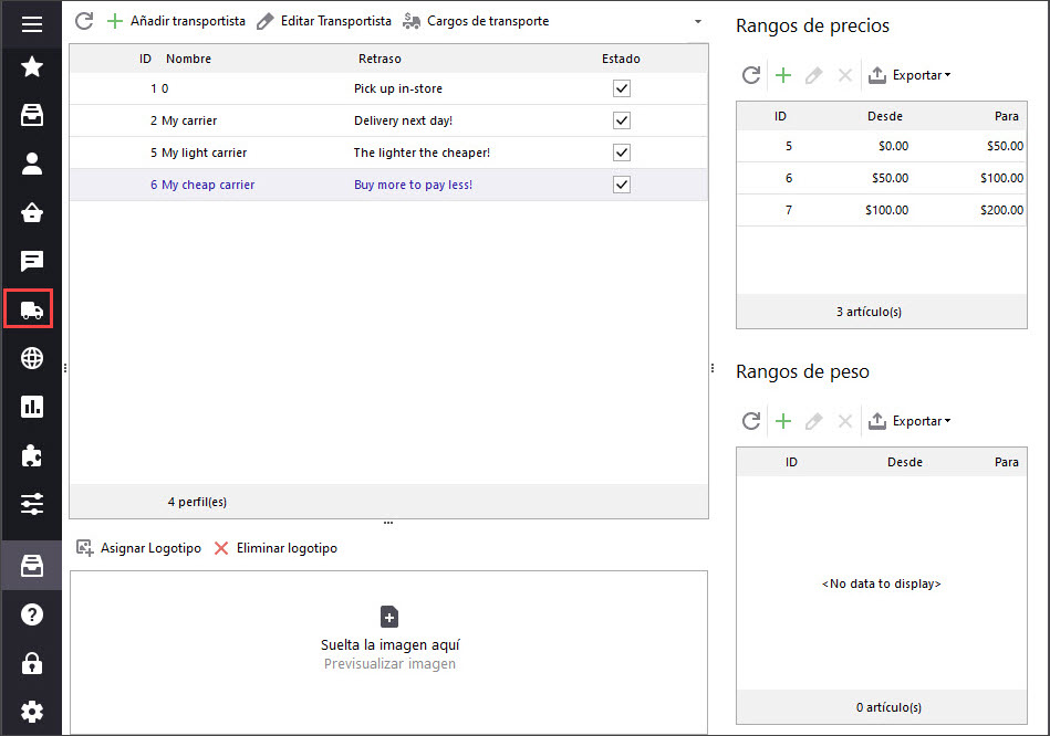 Prestashop Carriers Section