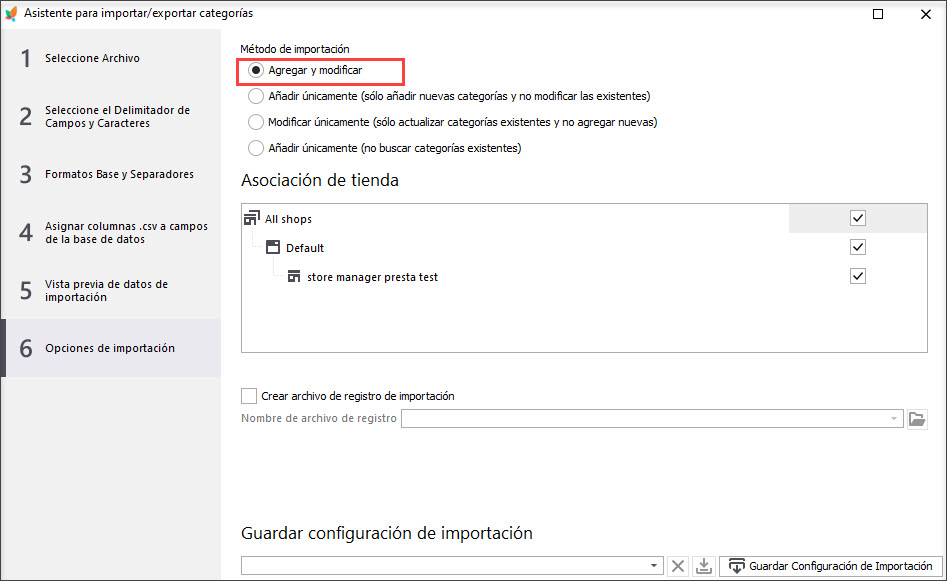 Prestashop Category Import Options