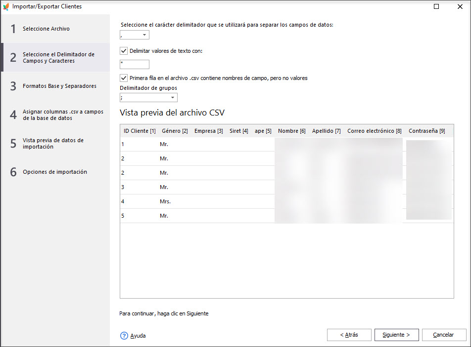 Prestashop Clients Import Delimiters Step