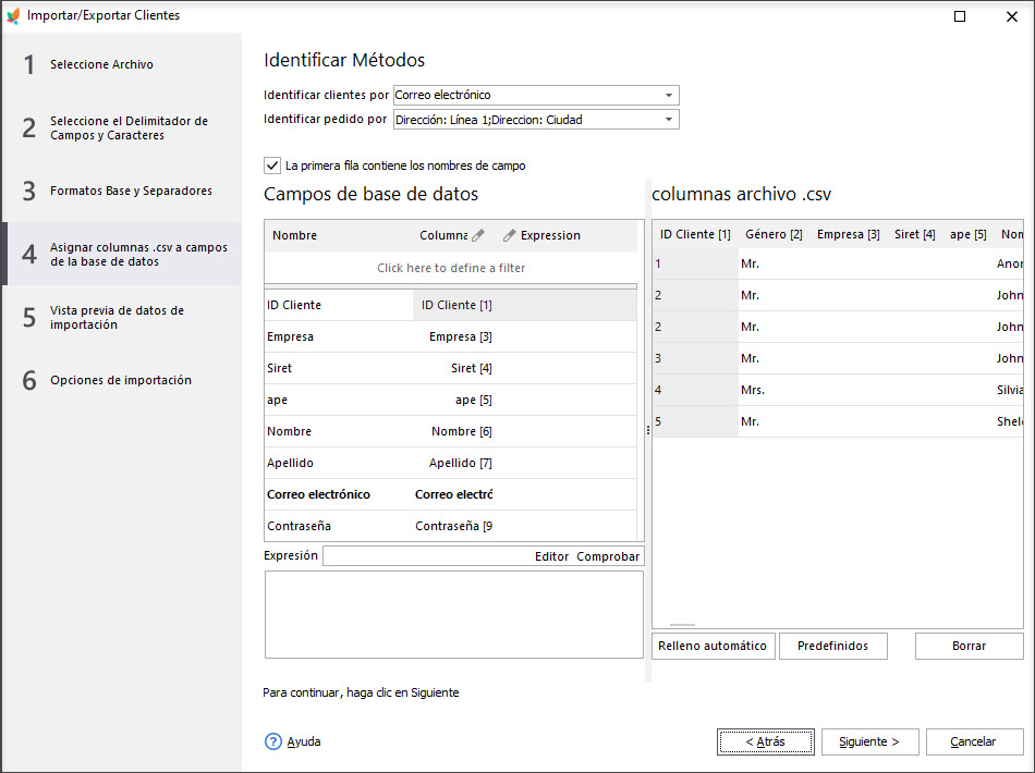 Prestashop Clients Import Fields Association