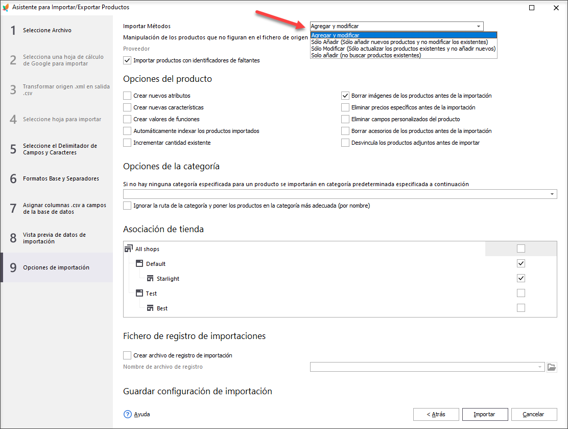 Prestashop Import Options