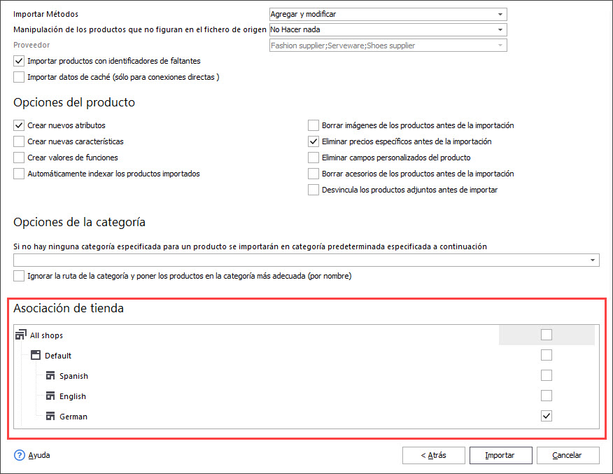 Prestashop Import to Specific Shop with Store Manager