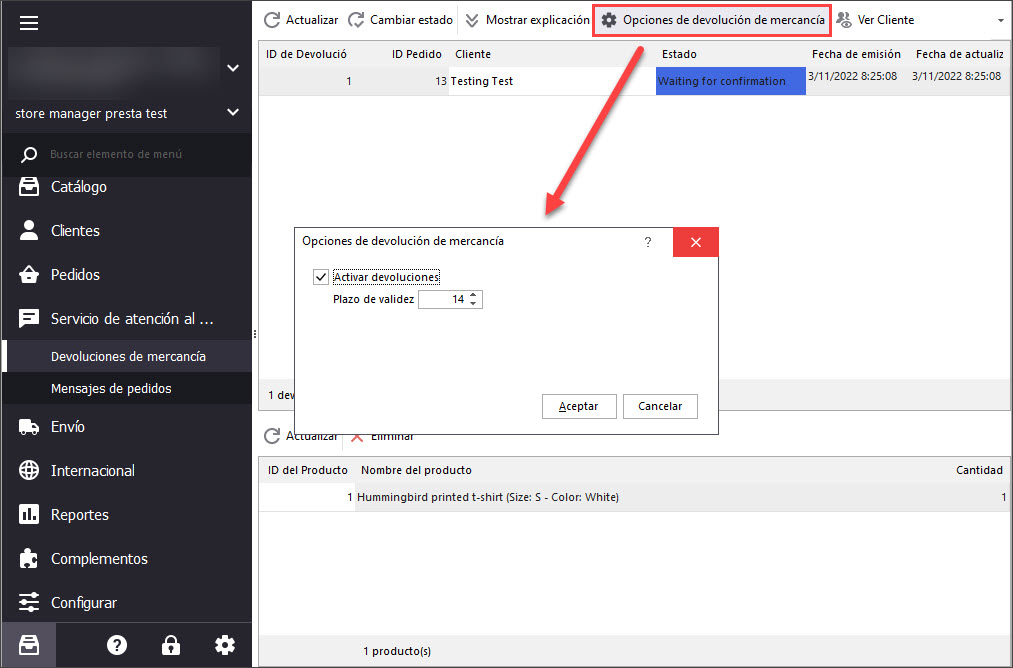 Prestashop Manage Returns with Store Manager