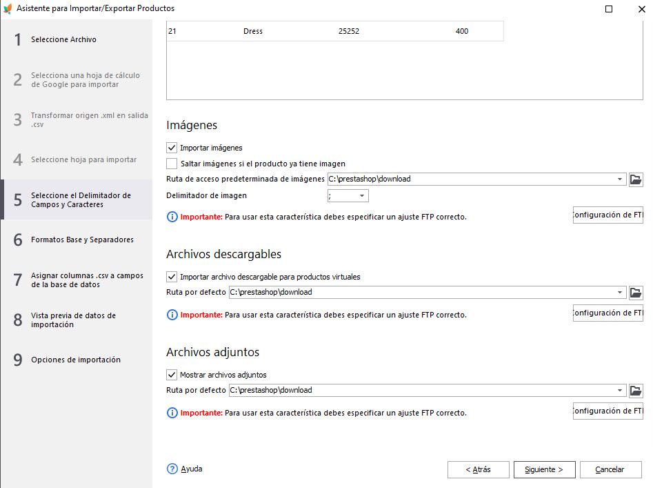 Prestashop Products Import Delimiters Step