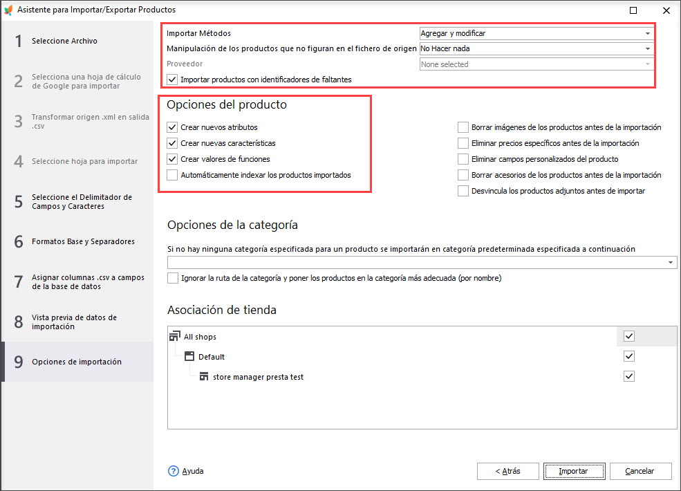Prestashop Products Import Options