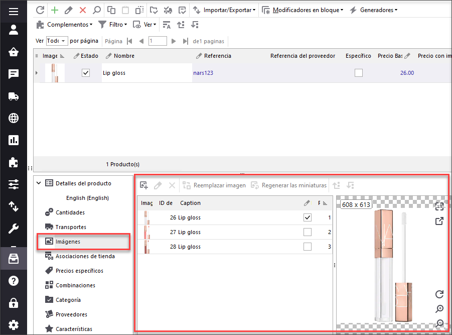 Product Images tab in Store Manager