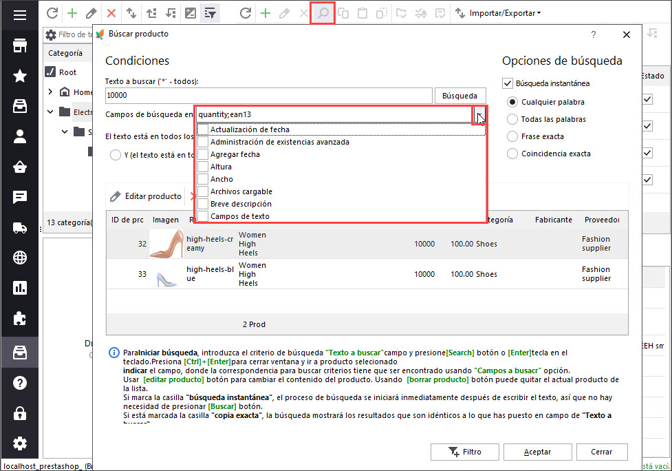 Search Products by Features with PrestaShop Store Manager