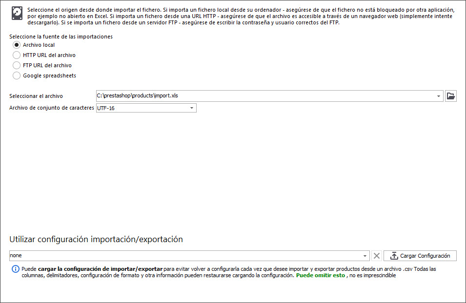 Select Excel File for PrestaShop Products Import