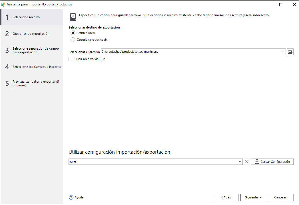 Select File for Product Attachments Export with Store Manager