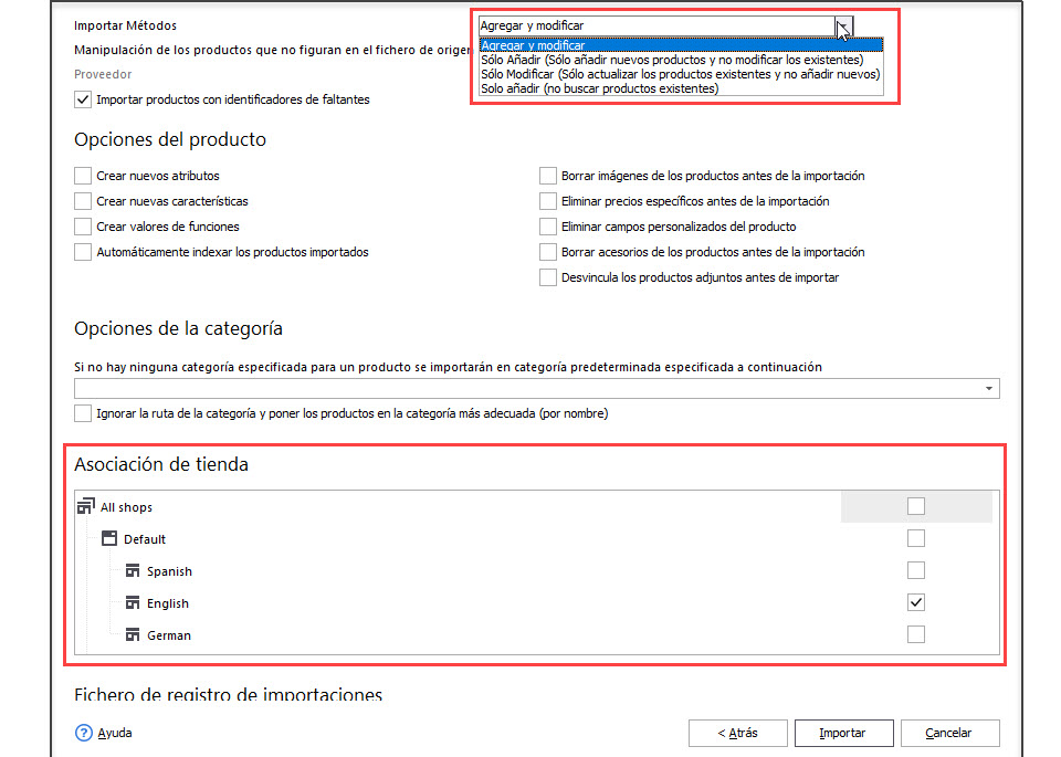Select Import Options During Combinations Import