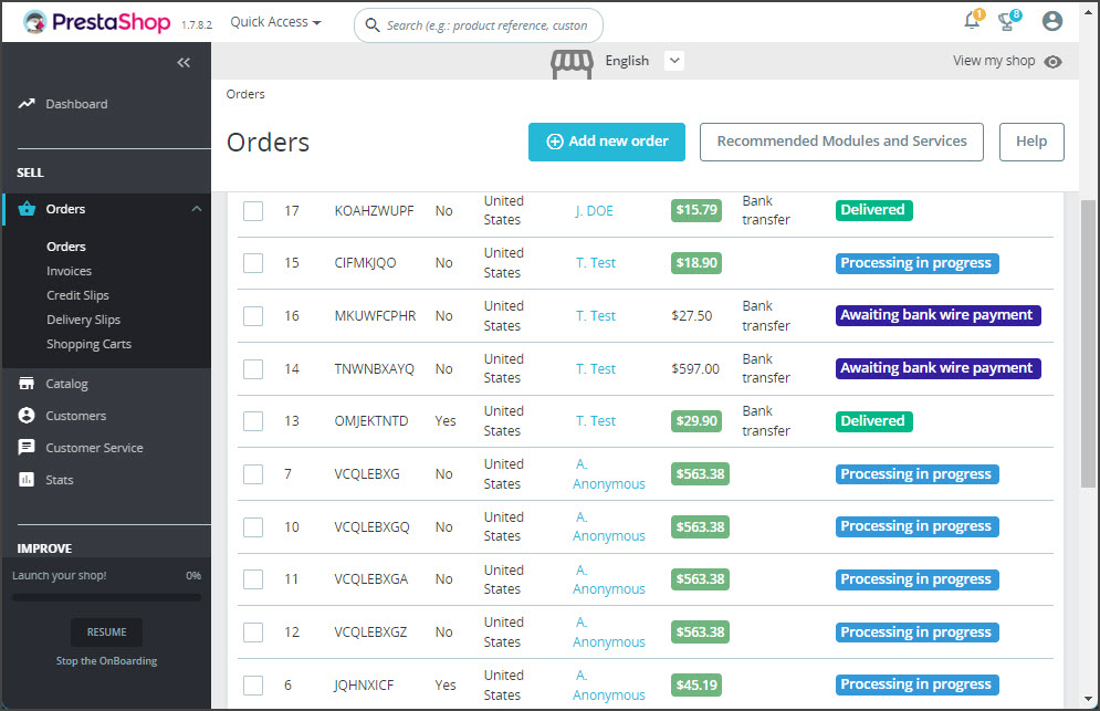 Select Order From the List at PrestaShop Backend