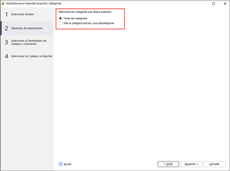 Select Prestashop Categories to Be Exported