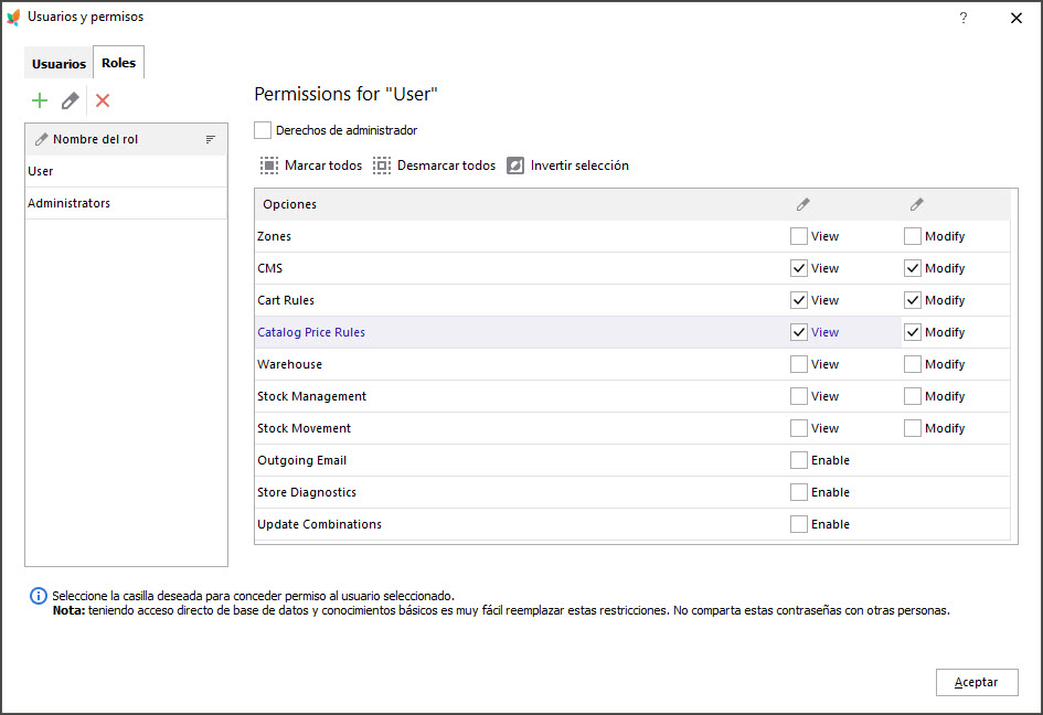 Set Permissions for New User with Store Manager
