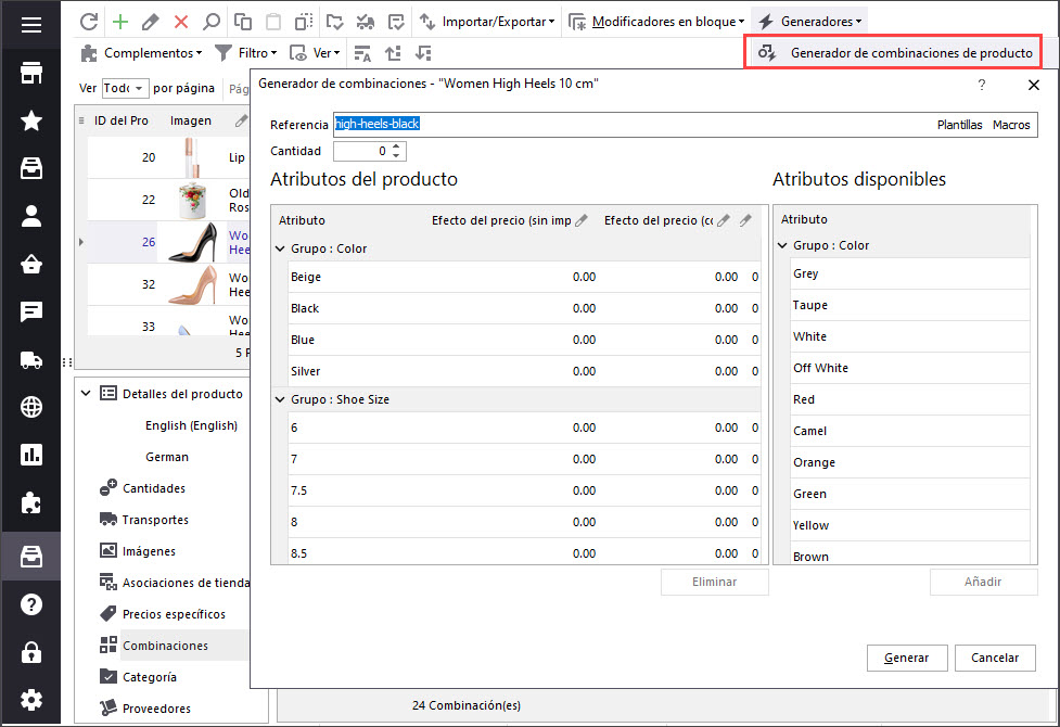 Use Product Combinations Generator to Create New Combinations for PrestaShop Product