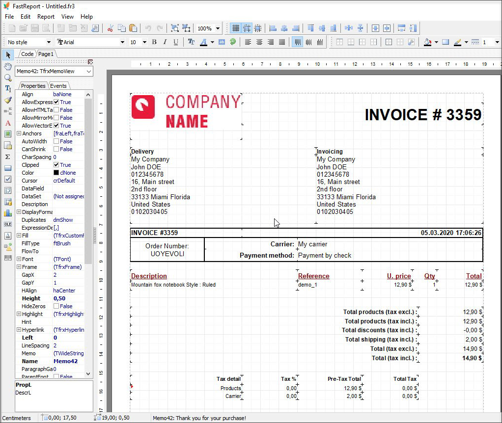 Edit invoice with fast report tool