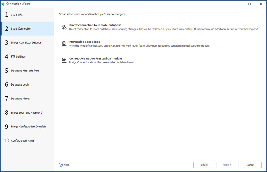 Select Connection Type that You Want to Configure Select Connection Type that You Want to Configure with Store Manager
