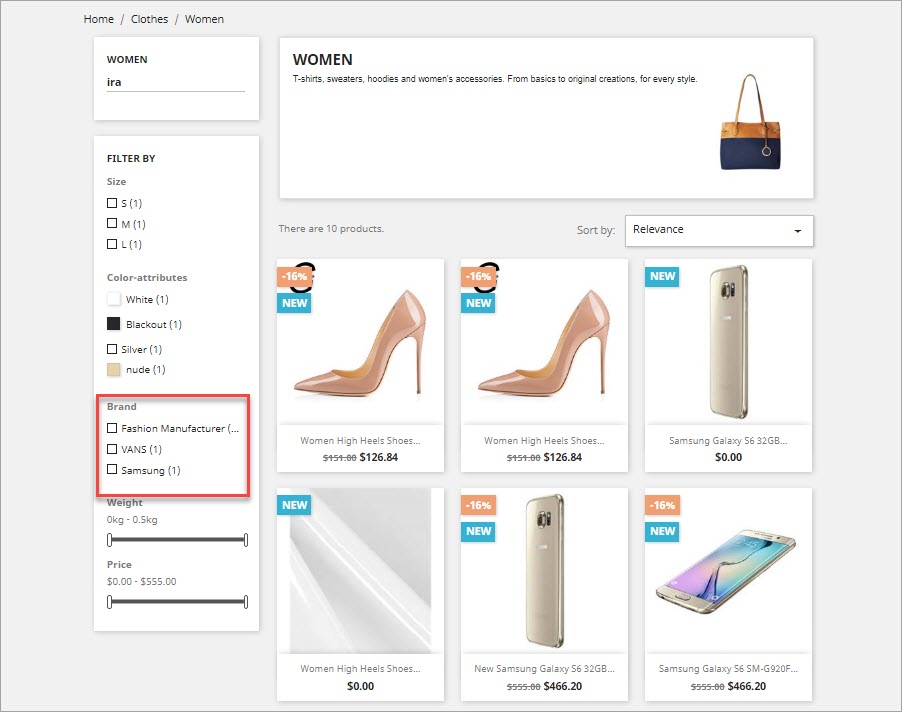 Filter Products by Brand Frontend Filter PrestaShop Products by Brand Frontend