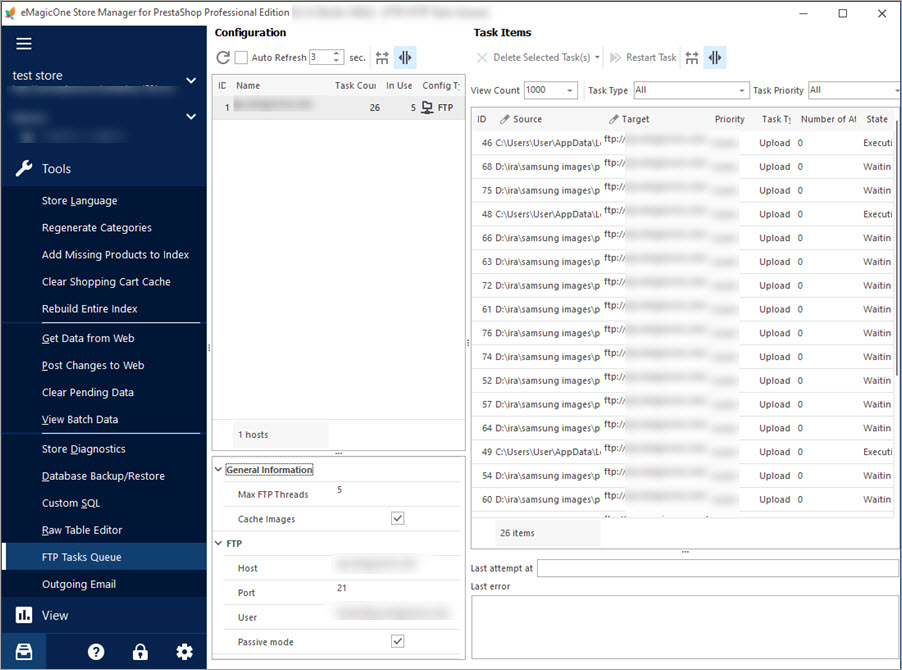 Vérifiez la file d'attente des tâches FTP dans Store Manager Vérifiez la file d'attente des tâches FTP dans eMagicOne Store Manager