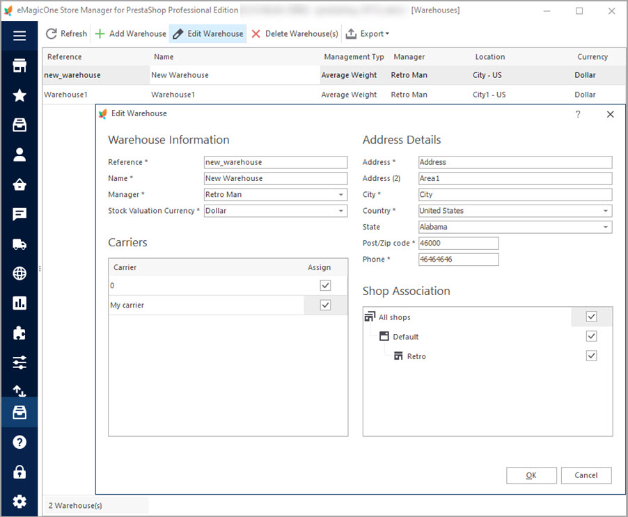 Edit Warehouse with Store Manager Edit PrestaShop Warehouse with Store Manager