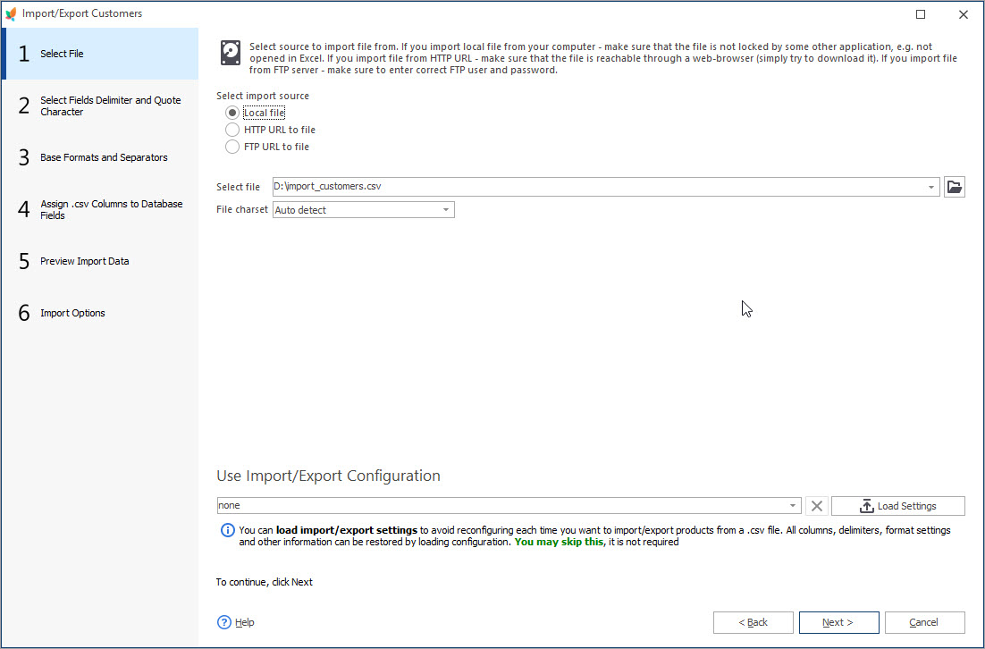 Select the File for PrestaShop Customers Import