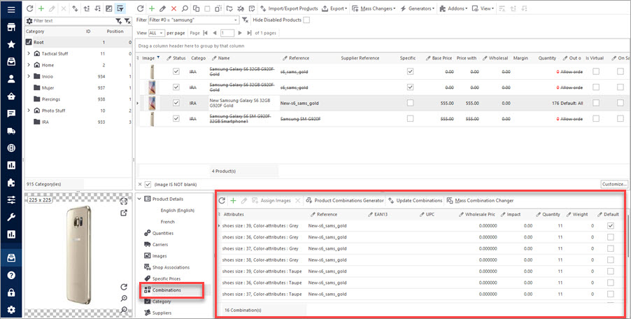 Vérifiez les déclinaisons produits générées automatiquement dans Store Manager