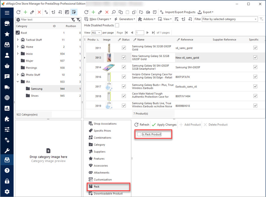 Option du PrestaShop dans le Store Manager