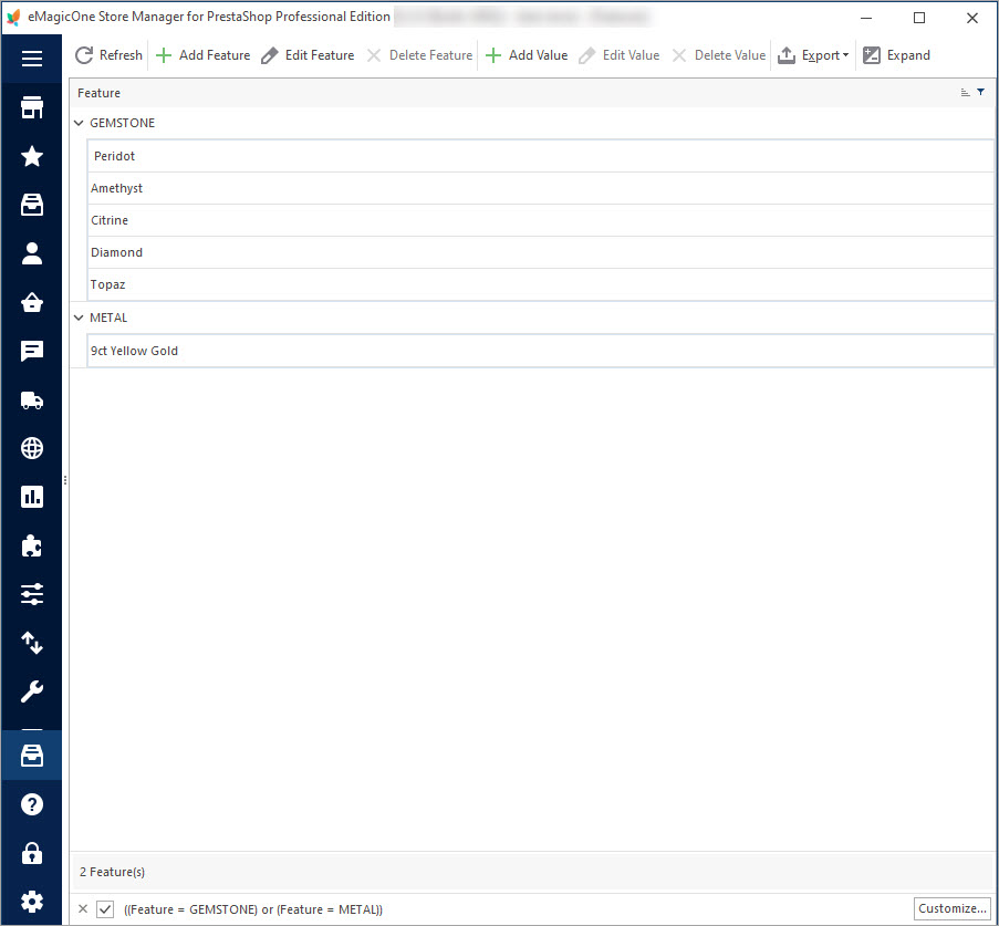 PrestaShop Feature Values Created Under Features Section PrestaShop Feature Values Created Under Features Section in Store Manager