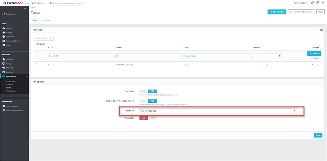 PrestaShop Tax Options Backend Setup PrestaShop Tax Options Backend
