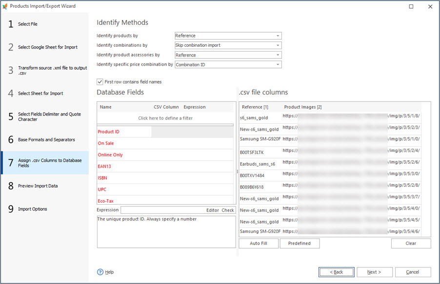 Assign CSV Columns to Database Fields During Store Manager Import