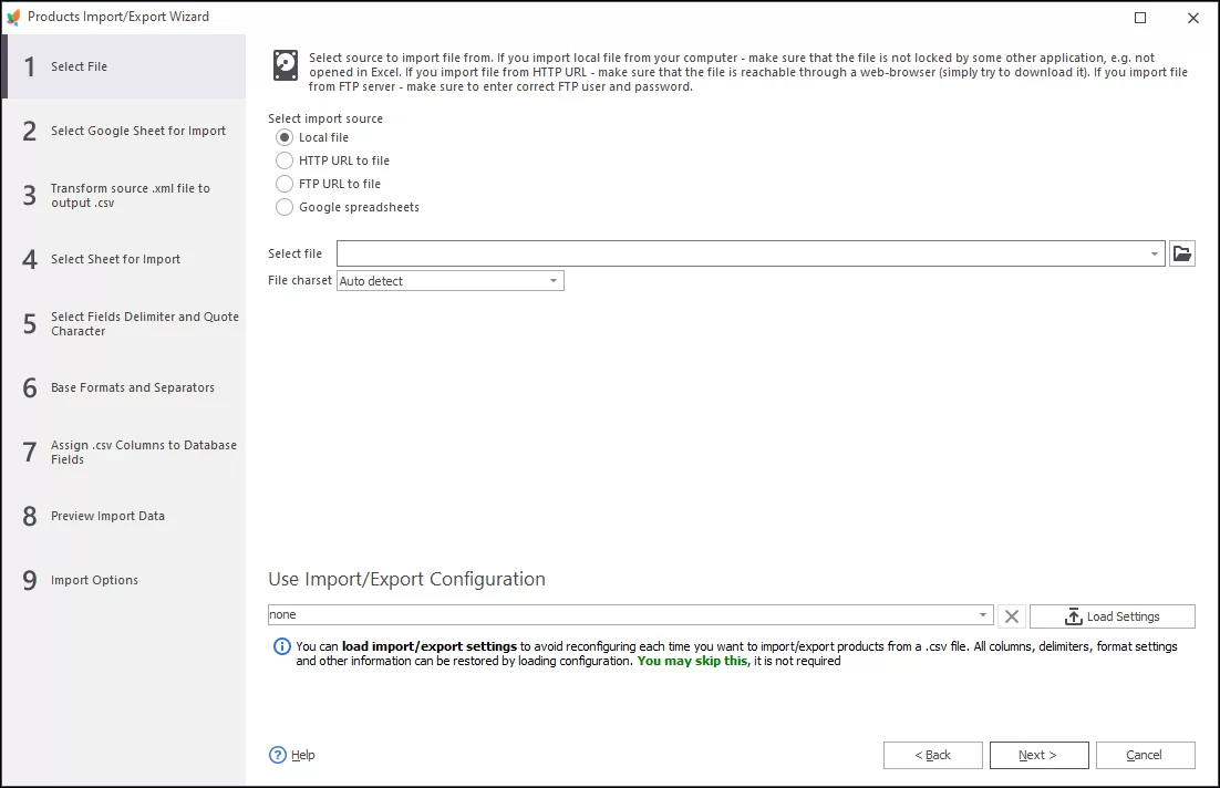 Import csv, txt, xml, xls