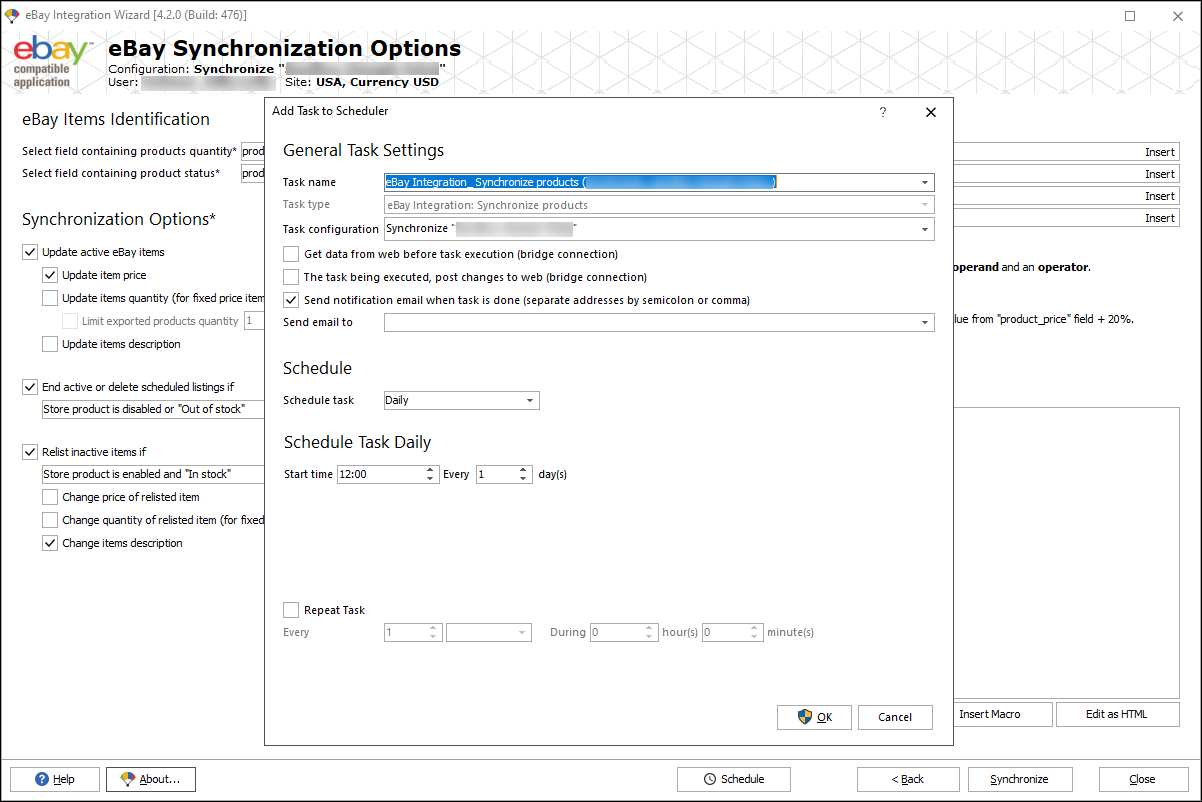 eBay Scheduled Products Synchronization