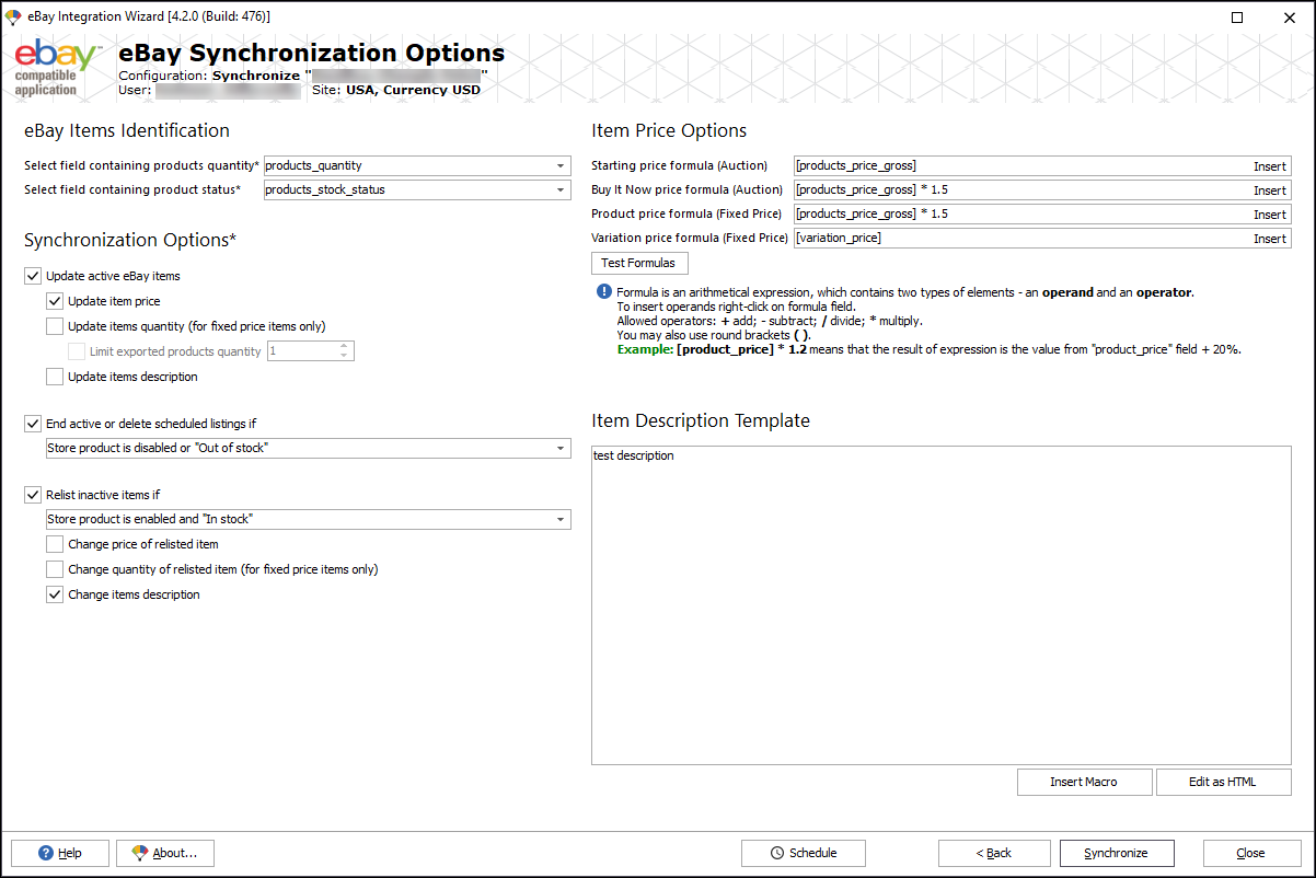 eBay Synchronization Options