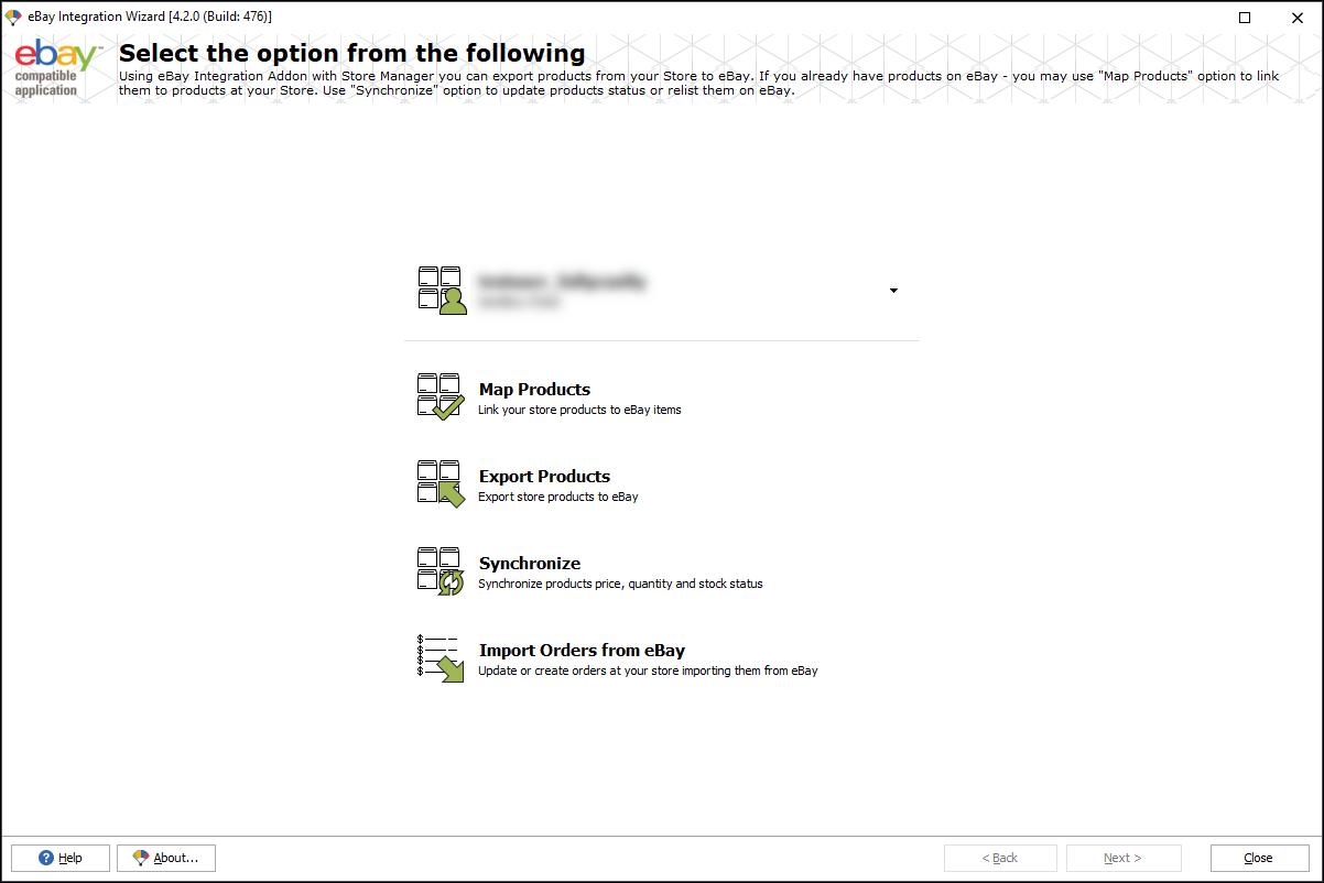 eBay Integration Start Page