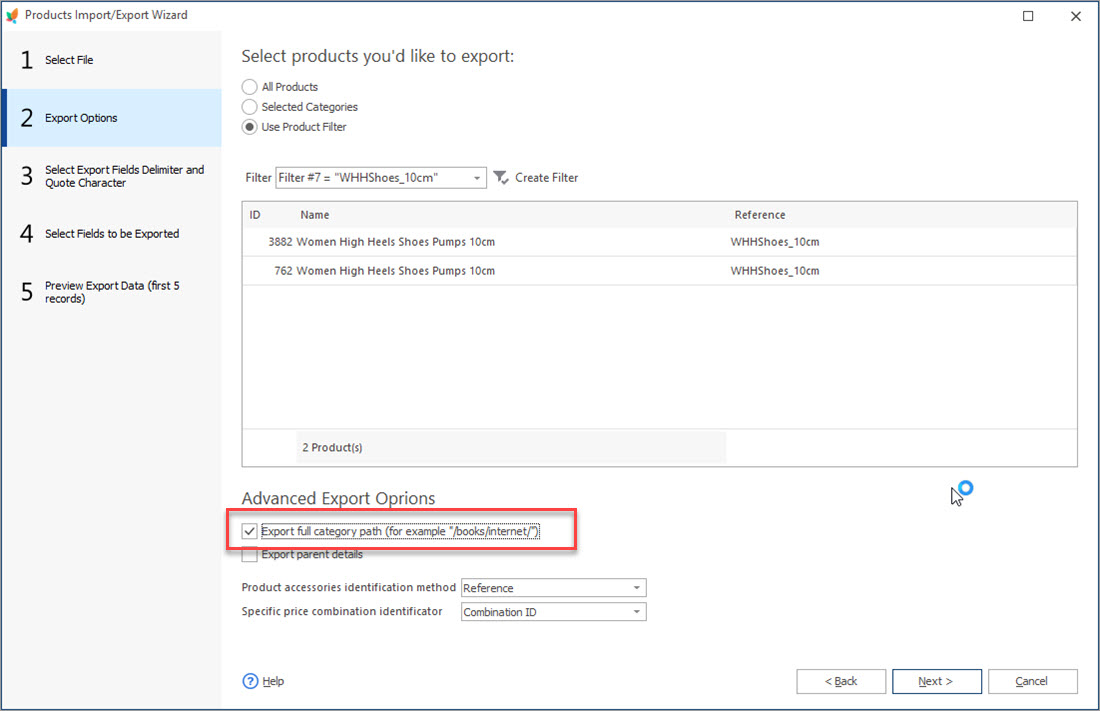 Export Categories with Products Export